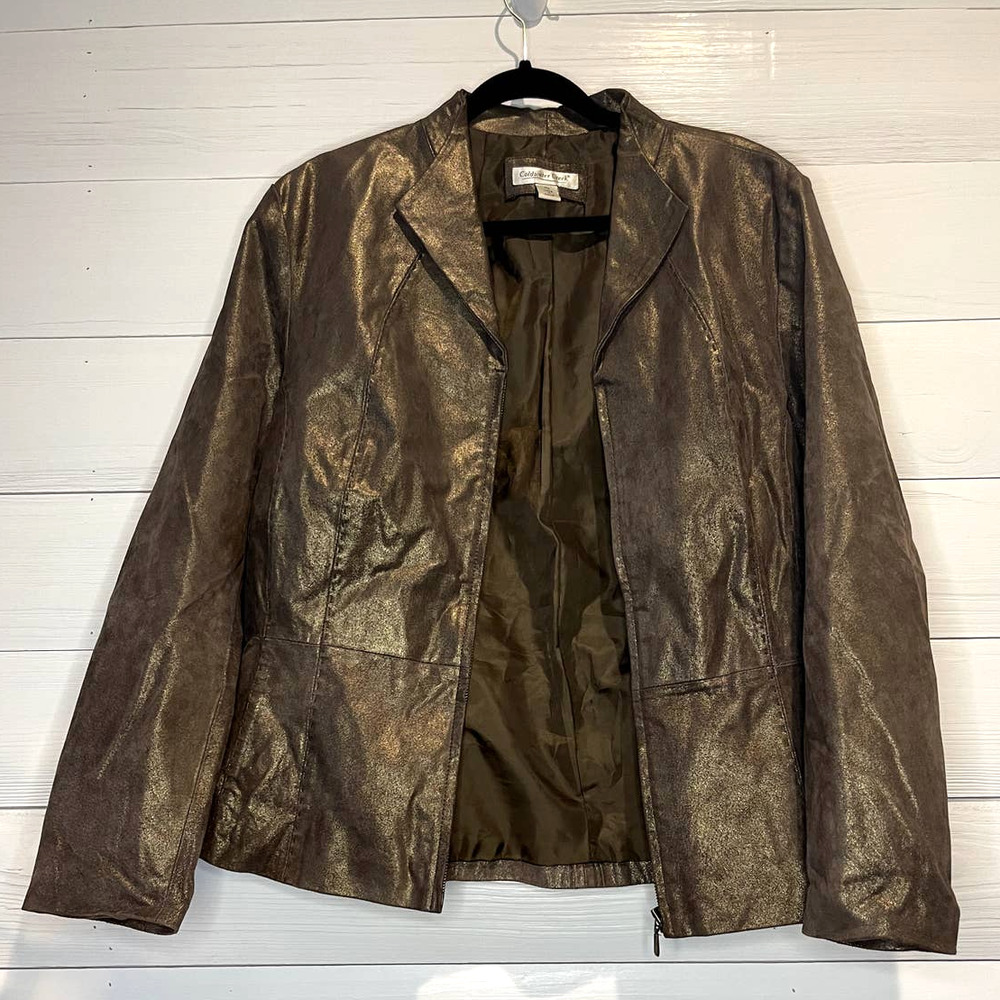 Coldwater Creek Metallic Suede Leather Jacket - Women XL